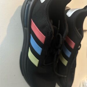 adidas Kids Black Sneakers with Colorful Stripes